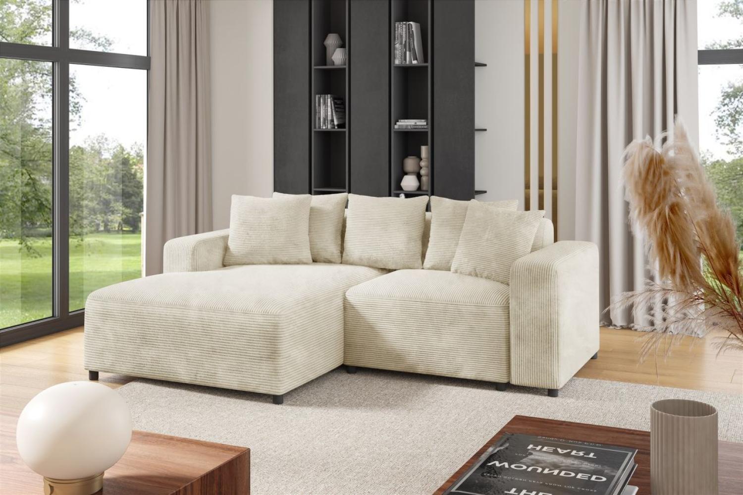 Ecksofa Designersofa Sofa MEGAN XS in Stoff Poso Creme Ottomane Links Bild 1