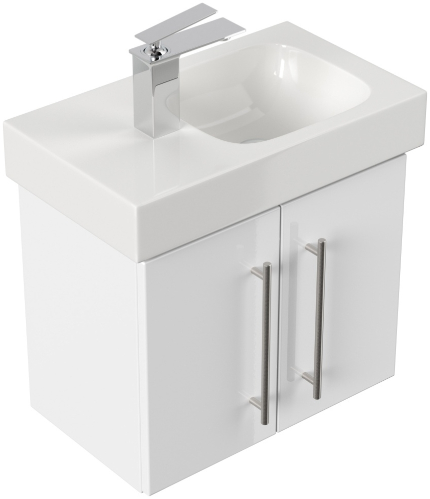 Badmöbel mit Geberit Icon Waschbecken XS 53 cm links weiss hochglanz : Weiss hochglanz Bild 1