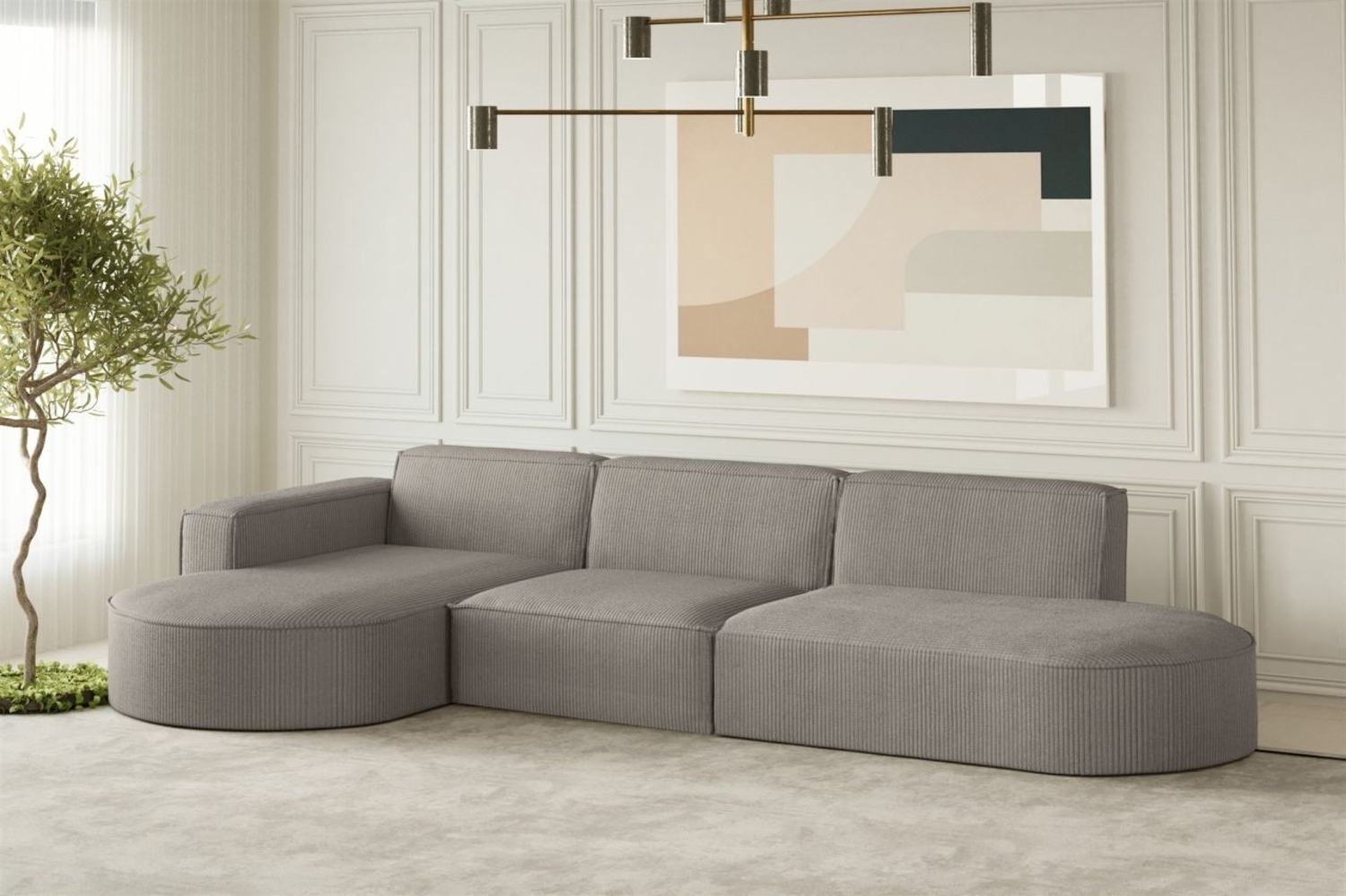 Ecksofa Designersofa PALMA in Stoff Scala Grau Ottomane Links Bild 1