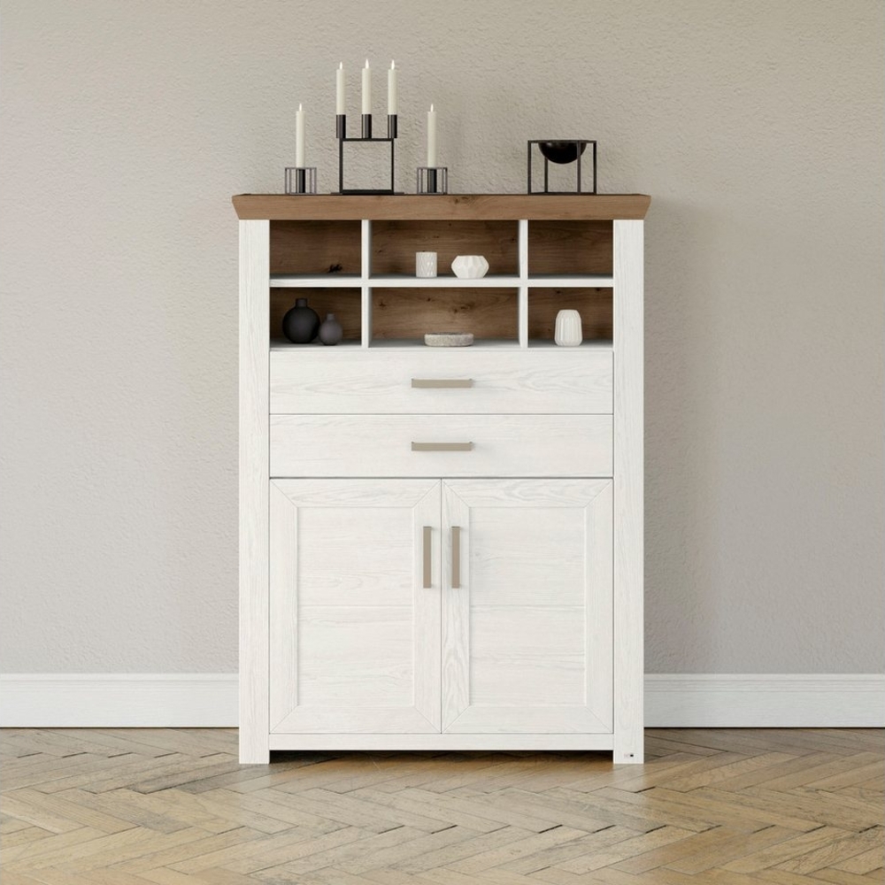 set one by Musterring Highboard York, Typ 16, mit Holztüren und Schubkasten, Beleuchtung optional, B 105 cm Bild 1