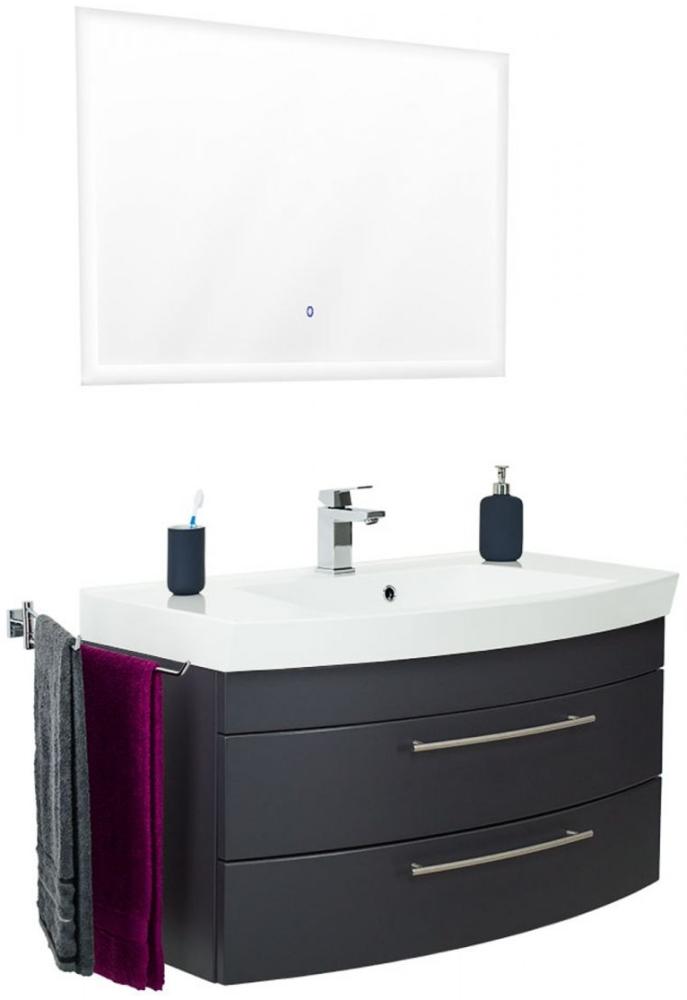 Badkombination Luna Anthrazit inkl. Waschbecken und Beleuchtung 100 cm Bild 1