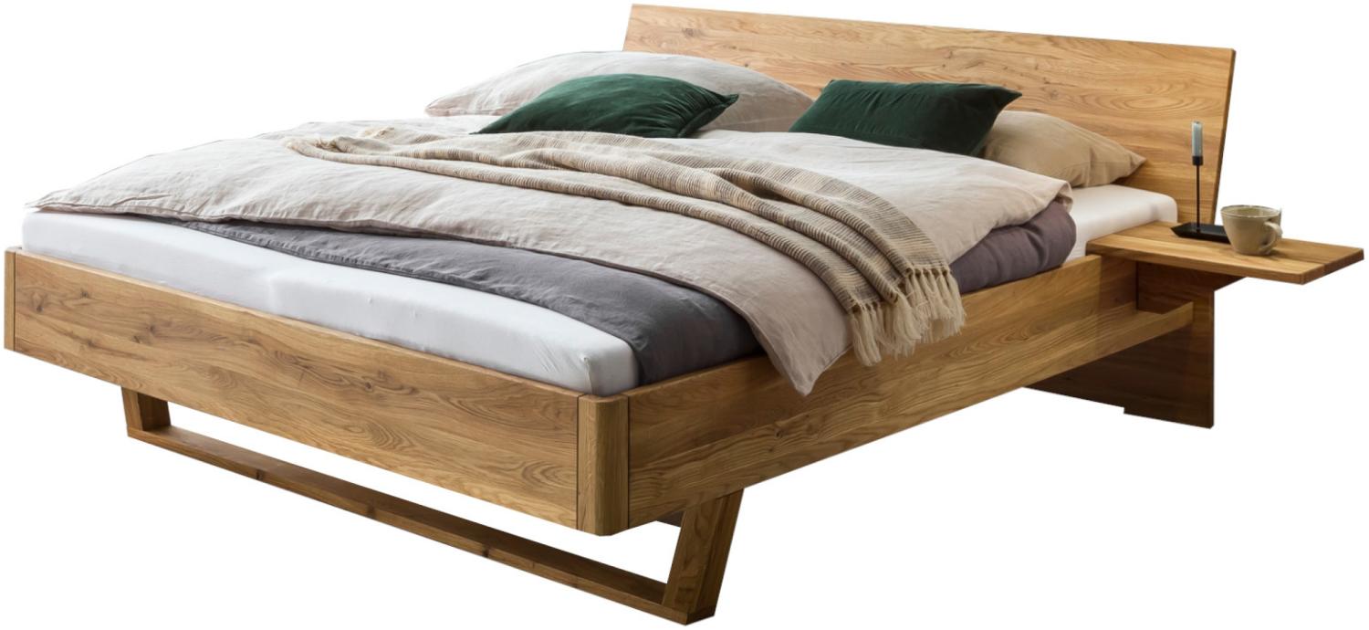 Bed Box Massivholz Bettrahmen Concept Line 300, Wildeiche geölt, mit Kopfteil und Nachtkonsolen 180x220 cm Bild 1