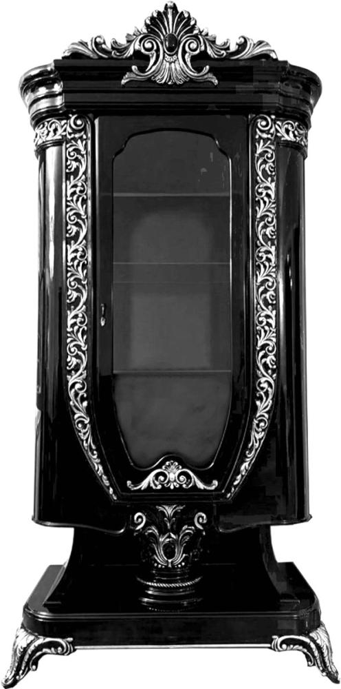 Casa Padrino Luxus Barock Vitrine mit Glastür Schwarz / Silber - Handgefertigte Barock Möbel Bild 1