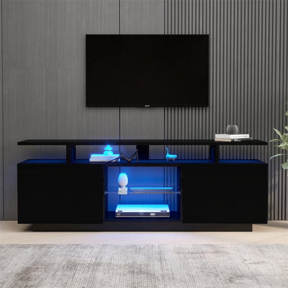 XDeer TV-Schrank Moderner schwarzer TV-Schrank mit 16 farbigen LED-Leuchten 1,4 mStilvoller Schrank für 60"Fernseher,16 farbige Lichtleisten Bild 1