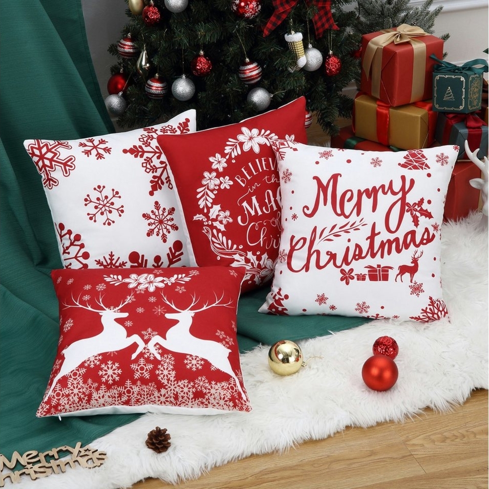 GarveeMore Kissenbezug Kissenbezug Weihnachten, 4er Set Polyester-Velours, Rot, 45 x 45 cm Bild 1