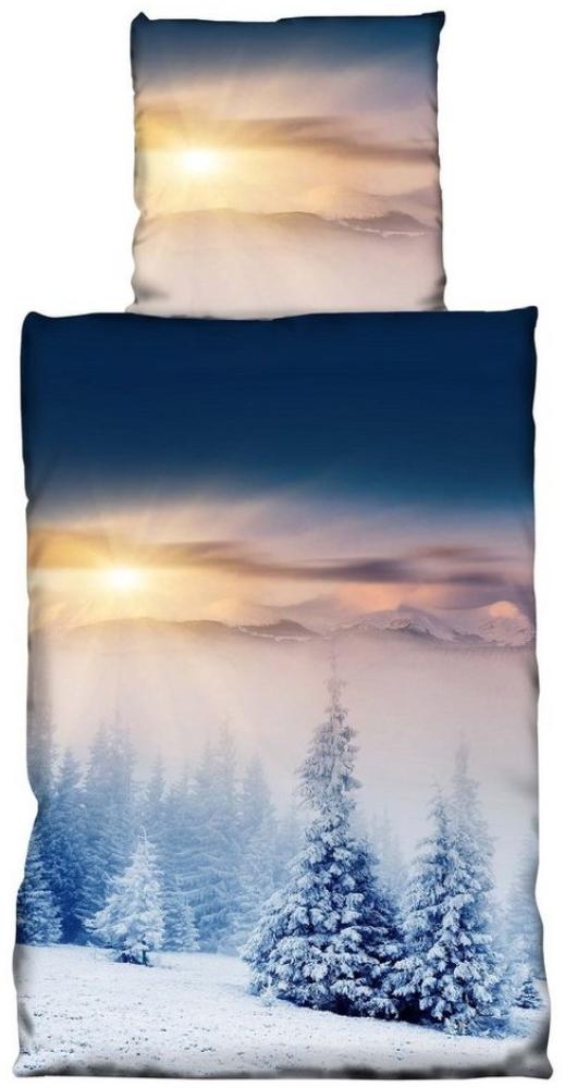 One Home Bettwäsche Winter Landschaft, Fleece, 4 teilig, Berge und Schnee, kuschelig flauschig warm weich Winter Bild 1