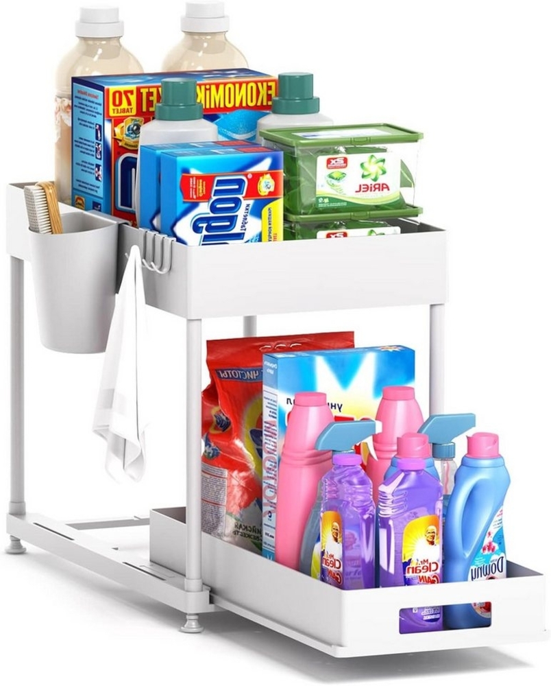 Refined Living Ablageregal Waschbecken Regal, Küchenschrank Organizer, Spülschrankregal Organizer, Lagerregal mit 2 Ebenen, mit Schiebeschublade, 4 Haken und 1 TassenSpülschrank Organizer, 1-tlg, Unter Waschbecken Regal,Arbeitsplatte Regal mit Schiebes... Bild 1