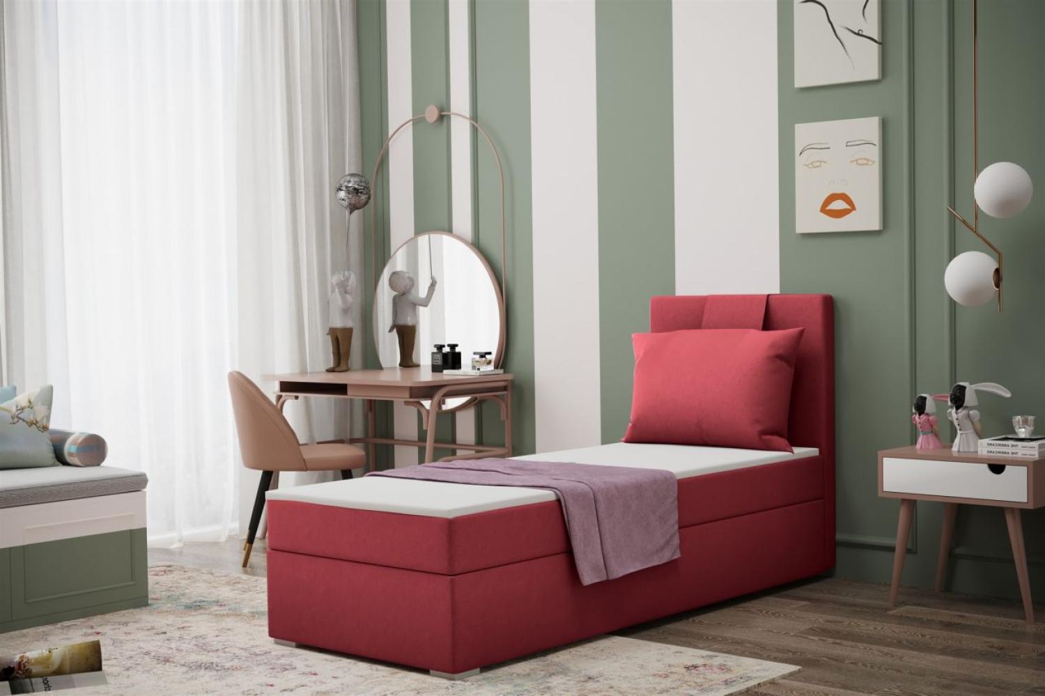 Boxspringbett Schlafzimmerbett SALMA 70x200cm in Stoff Soro Rot Bild 1