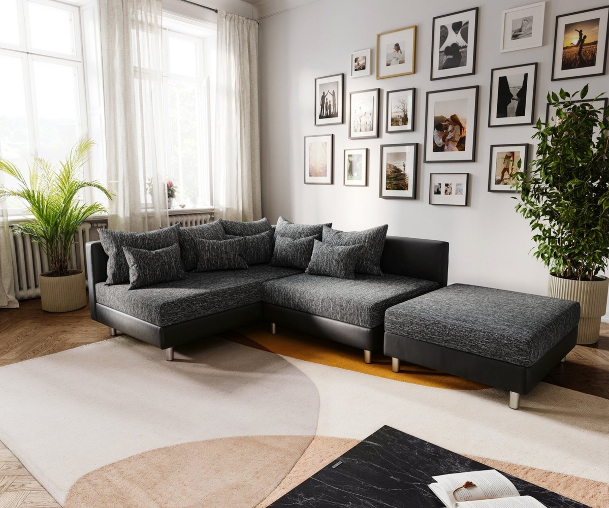 DELIFE Ecksofa Clovis, Schwarz Hocker Ottomane Links Ecksofa Modulsofa Bild 1