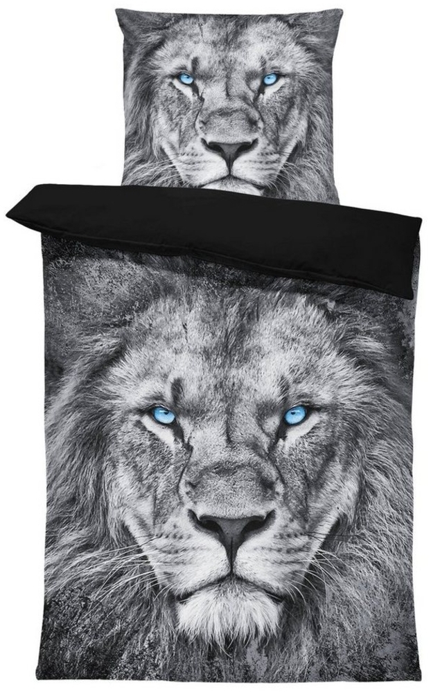 One Home Bettwäsche Graubart, Mikrofaser, 2 teilig, Löwen Motiv Bild 1