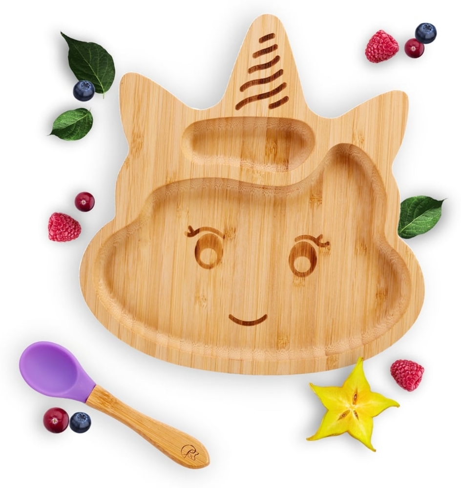 Kleinfuchs Kinderteller Bambus Einhorn Lila Bild 1