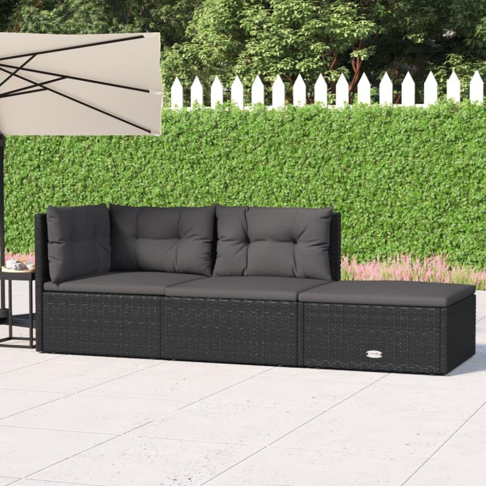 vidaXL 3-tlg. Garten-Lounge-Set mit Kissen Schwarz Poly Rattan 319591 Bild 1