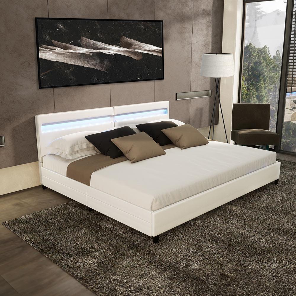 HOME DELUXE LED Bett mit Schubladen NUBE - 200 x 200 cm ohne Matratze Weiß Bild 1