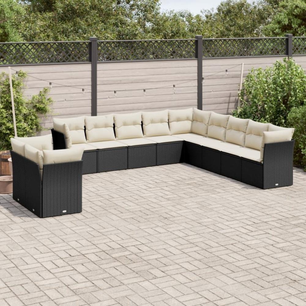 vidaXL 11-tlg. Garten-Sofagarnitur mit Kissen Schwarz Poly Rattan 3217876 Bild 1