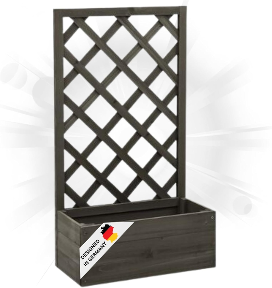 DELUKE 'MINO' Gartenspalier mit Blumenkasten, massives Tannenholz grau, 50 x 25 x 90 cm Bild 1