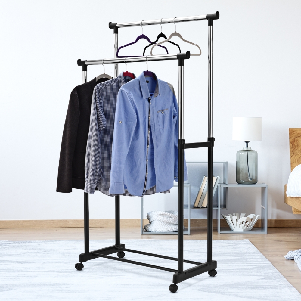 Kleiderständer Höhenverstellbarer Garderobenständer Rollgarderobe mit Rollen Schwarz 86 x 43 x 94-168 cm Bild 1