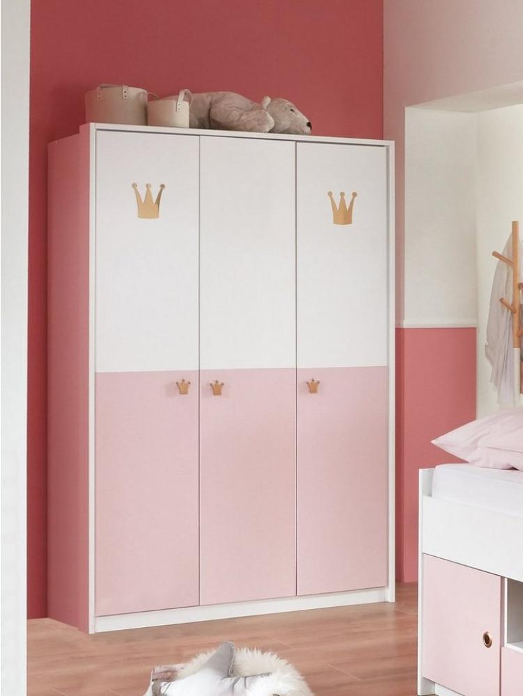 Kleiderschrank Cindy Drehtürenschrank 139x58x199cm weiß rosa 3-türig Bild 1