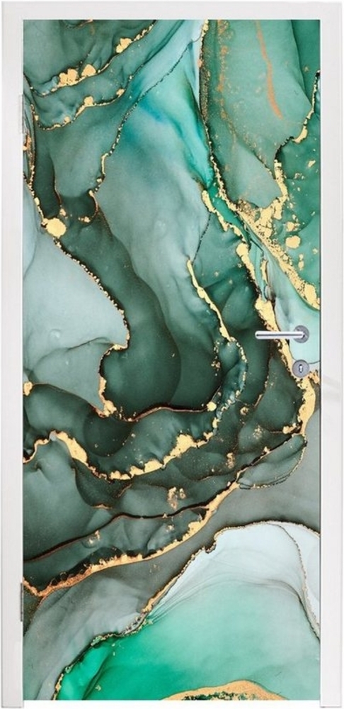 MuchoWow Türtapete Gold - Marmor - Grün - Luxus - Marmoroptik - Grau, Matt, bedruckt, (1 St), Selbstklebende Tapete, Folie für Möbel, 75x205 cm Bild 1