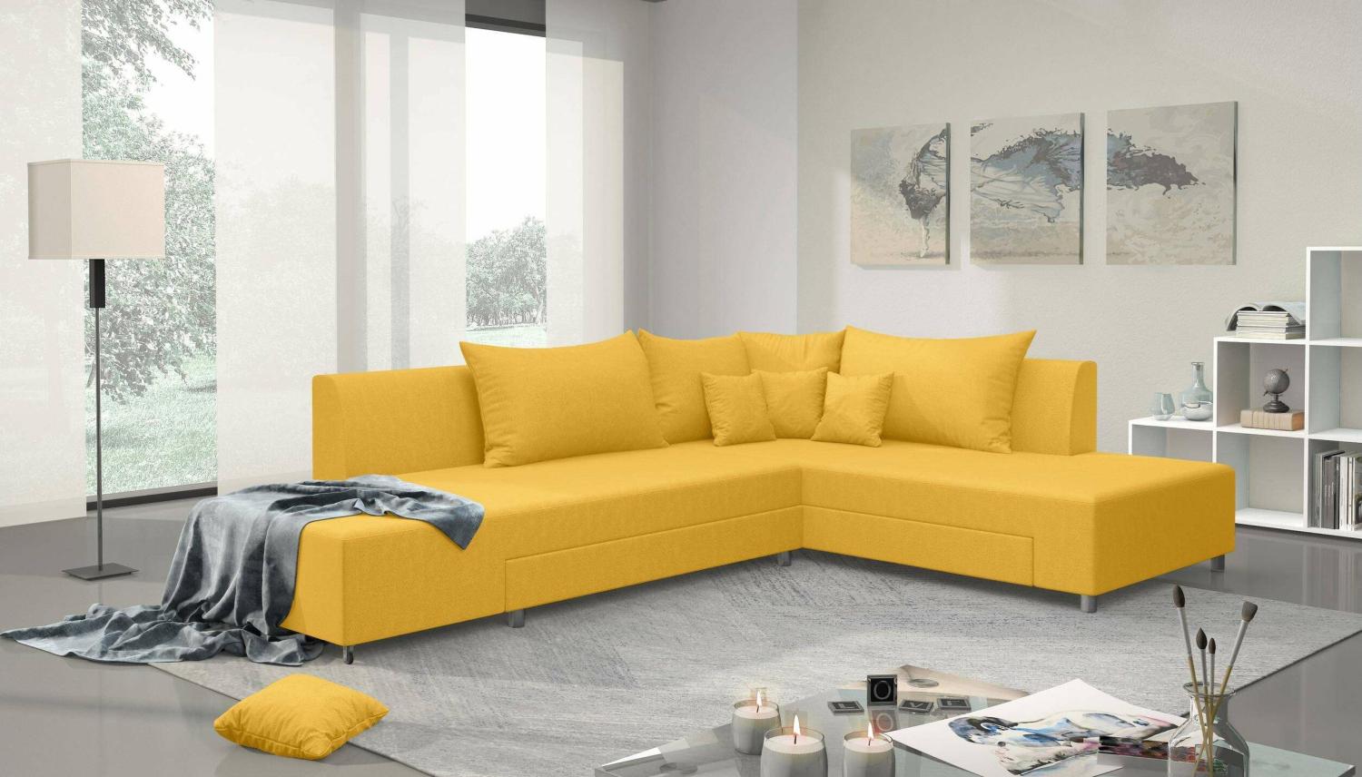 Stylefy Livia Ecksofa Gelb Velours Bild 1