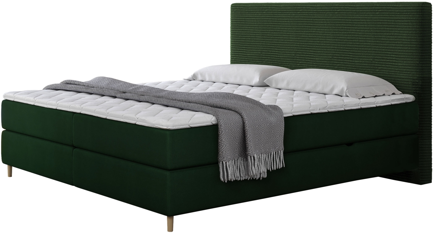 Boxspringbett Lorenka Cord, Grün, 160x200 cm Bild 1