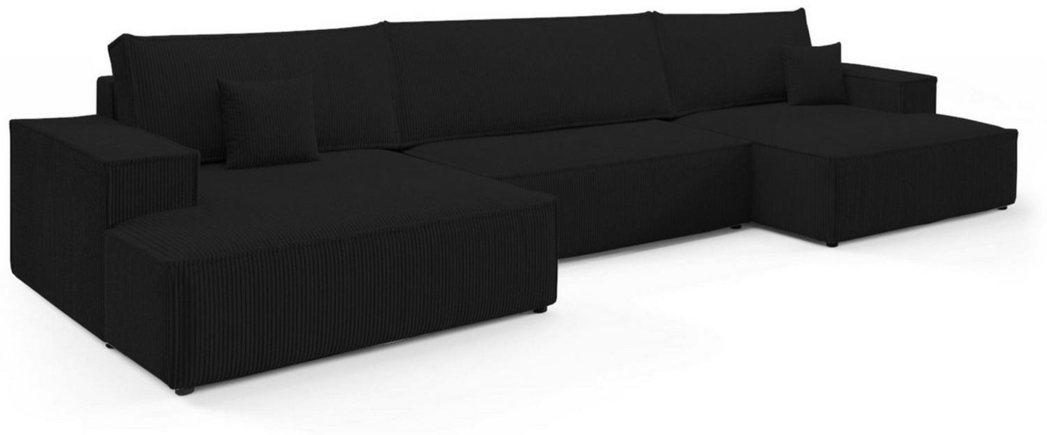 Deine Möbel 24 Wohnlandschaft MARCO U-Form 398 cm breit Sofa Wohnzimmer U-Couch Cord Samt, Grau Beige Dunkelgrau Anthrazit Graphit Schwarz Hellgrau 3 Teile, mit Schlaffunktion Bild 1