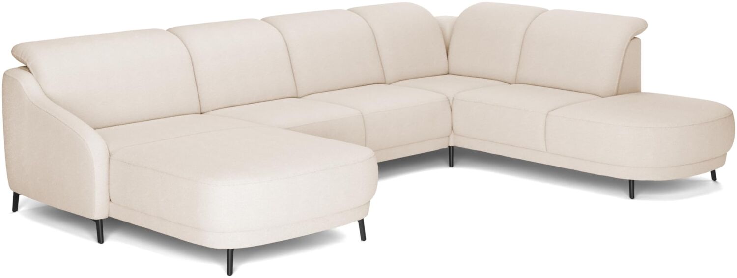 CAVADORE Wohnlandschaft Blue/Sofalandschaft mit Longchair im modernen Design, inklusiv Kopfteilverstellung und mattschwarzen Metallfüßen / 356 x 93 x 249 / Flachgewebe, Beige Bild 1