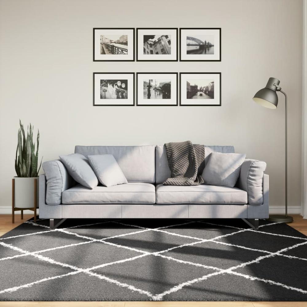 vidaXL Teppich Shaggy Hochflor Modern Schwarz und Creme 200x200 cm Bild 1