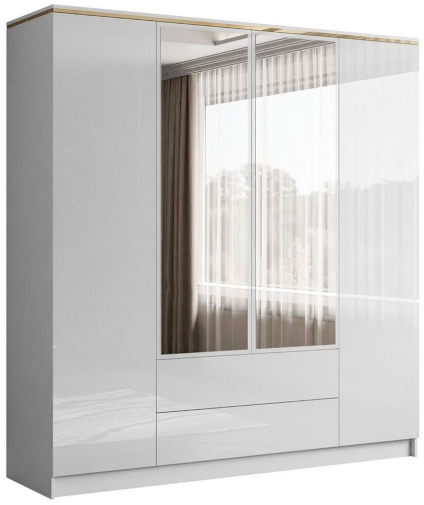 Lookway Kleiderschrank AURORA 4D2S in Weiß hochglanz mit Spiegel Breite: 200 cm Bild 1