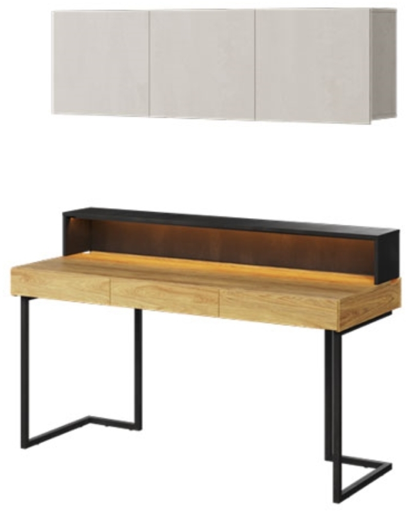 Schreibtischkombination Teen Flex 3-teilig Hickory Natur betonfarben Raw Steel Bild 1