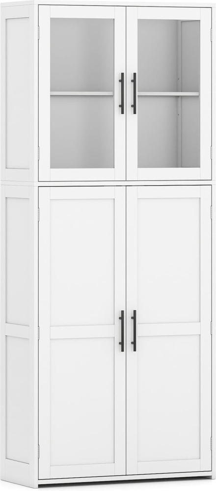 Besenschrank mit 2 Haken & Glastüren Holz Hochschrank Mehrzweckschrank Haushaltsschrank Bild 1