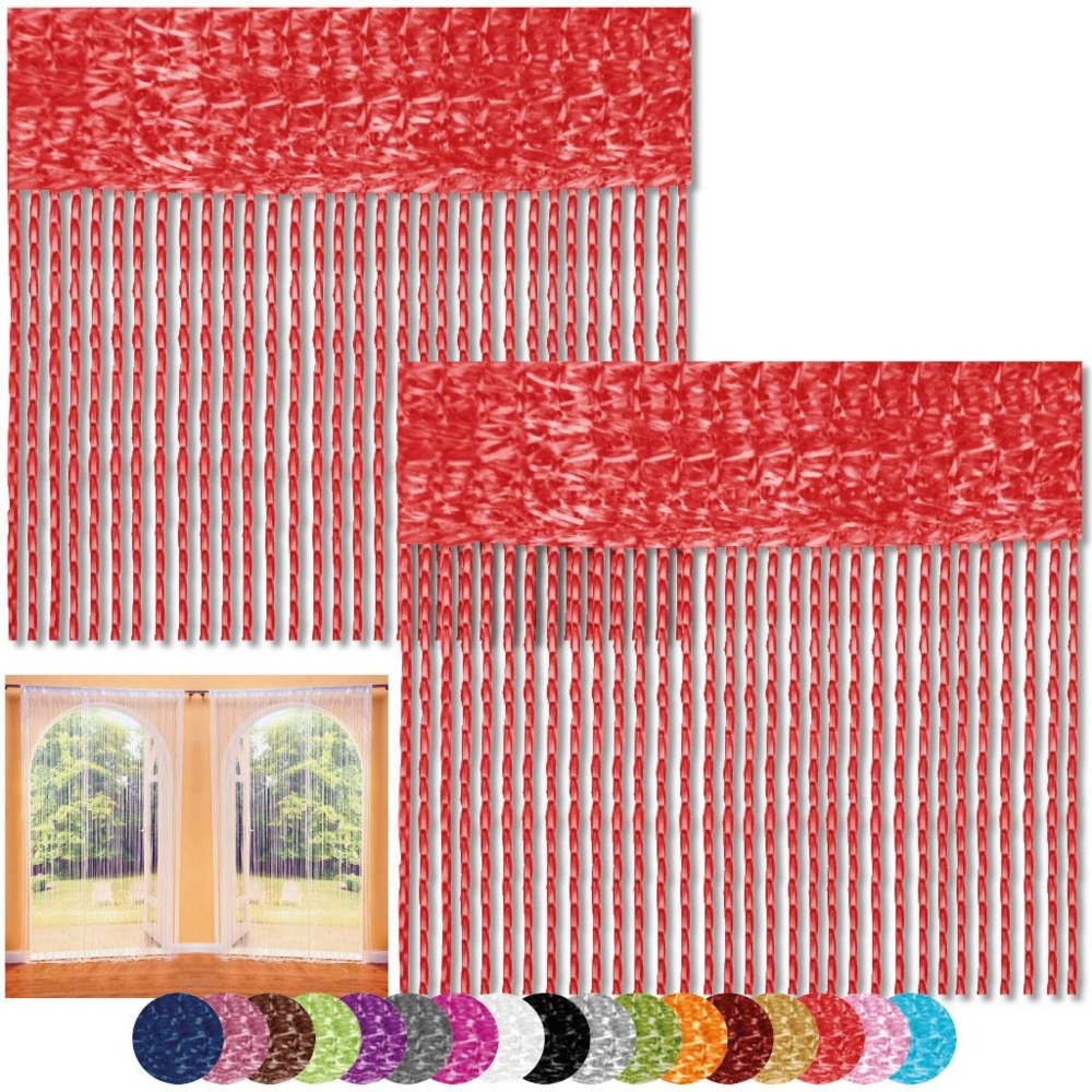 Fadenvorhang 2er Pack Gardine Raumteiler, Auswahl: 90x240 rot - feuerrot Bild 1