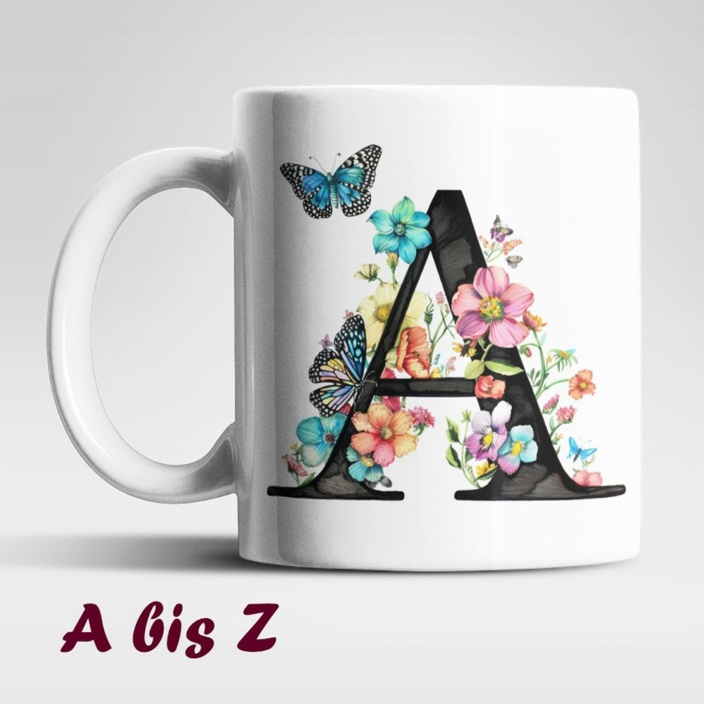 WS-Trend Tasse Name A bis Z Blumen Schmetterlinge Kaffeetasse Teetasse Geschenkidee, Keramik Bild 1