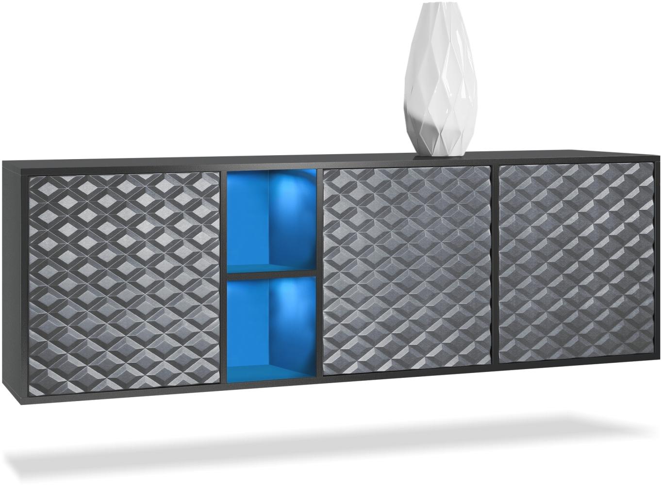 Sideboard Kommode Cuba, Korpus in Schwarz matt / Fronten in 3D Stahlgrau, inkl. LED Beleuchtung Bild 1