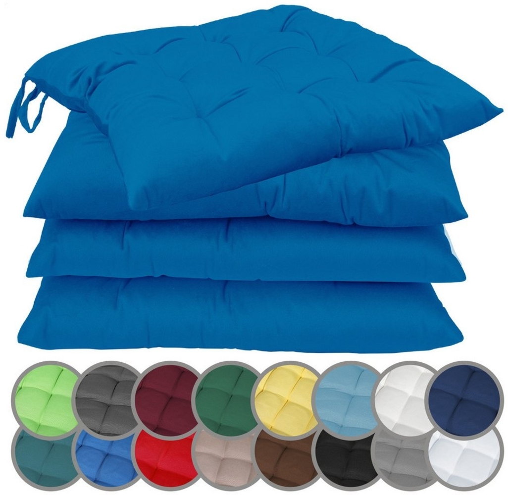 NatureMark 4er Set Stuhlkissen mit Bändern Gr. 40x40 cm Sitzkissen gefüllt, Royal Blau Bild 1