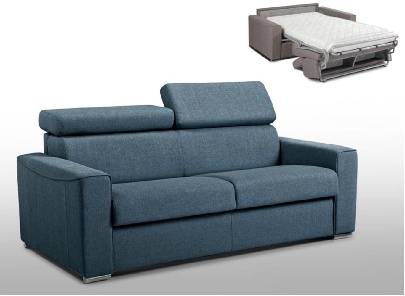 Schlafsofa 3-Sitzer Stoff VIZIR - Blau - Liegefläche: 140 cm - Matratzenhöhe: 14 cm Bild 1