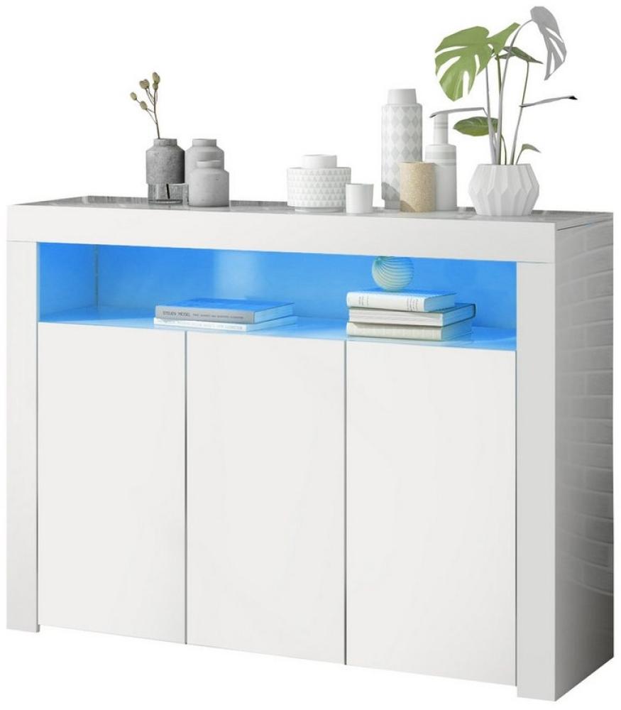 HAUSS SPLOE Sideboard mit LED-Leuchten und 3 Türen, mit Fernbedienung für Küche, Wohnzimmer (TV-Board hochglanz, Kommodenschrank LED Beleuchtung) Bild 1