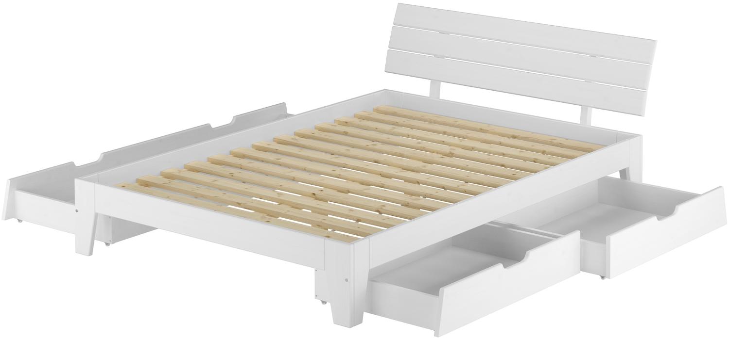 Weißes zeitloses Doppelbett 160x200 Kiefer massiv weiß mit Stauraum Zubehör wählbar V-60.54S8-16WRollrost inkl. Bild 1