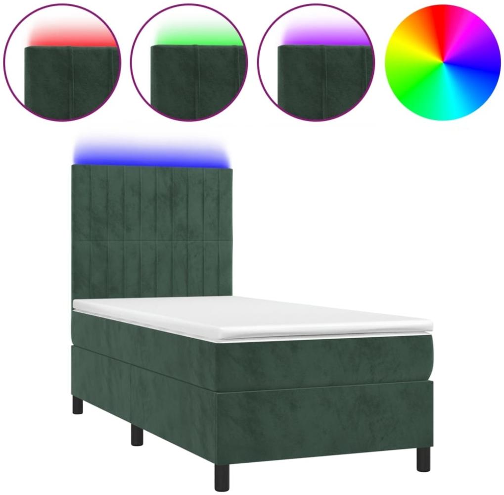 vidaXL Boxspringbett mit Matratze & LED Dunkelgrün 100x200 cm Samt 3136230 Bild 1