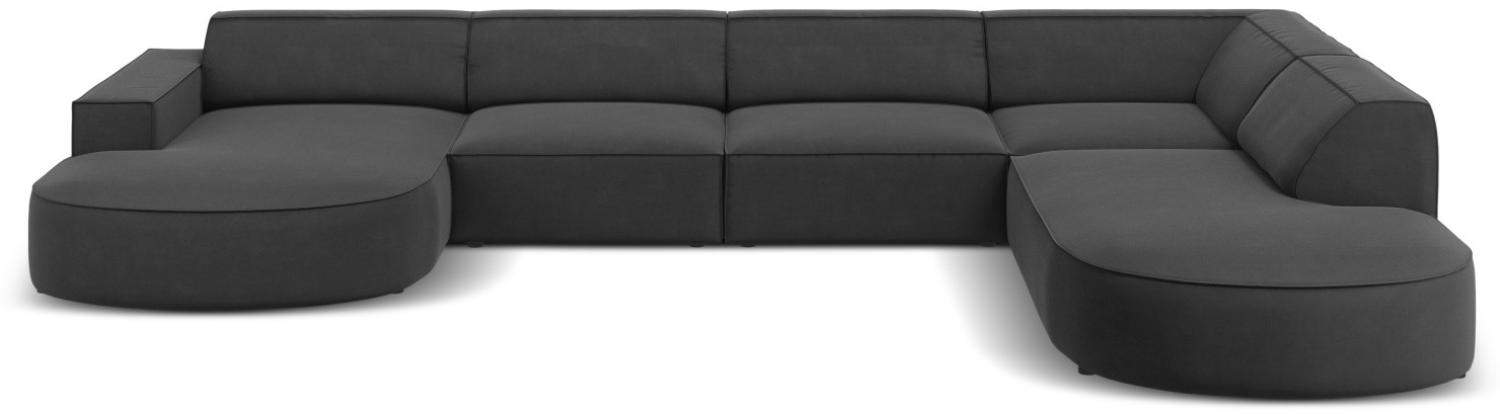 Micadoni 7-Sitzer Samtstoff Panorama Ecke rechts Sofa Jodie | Bezug Grey | Beinfarbe Black Plastic Bild 1