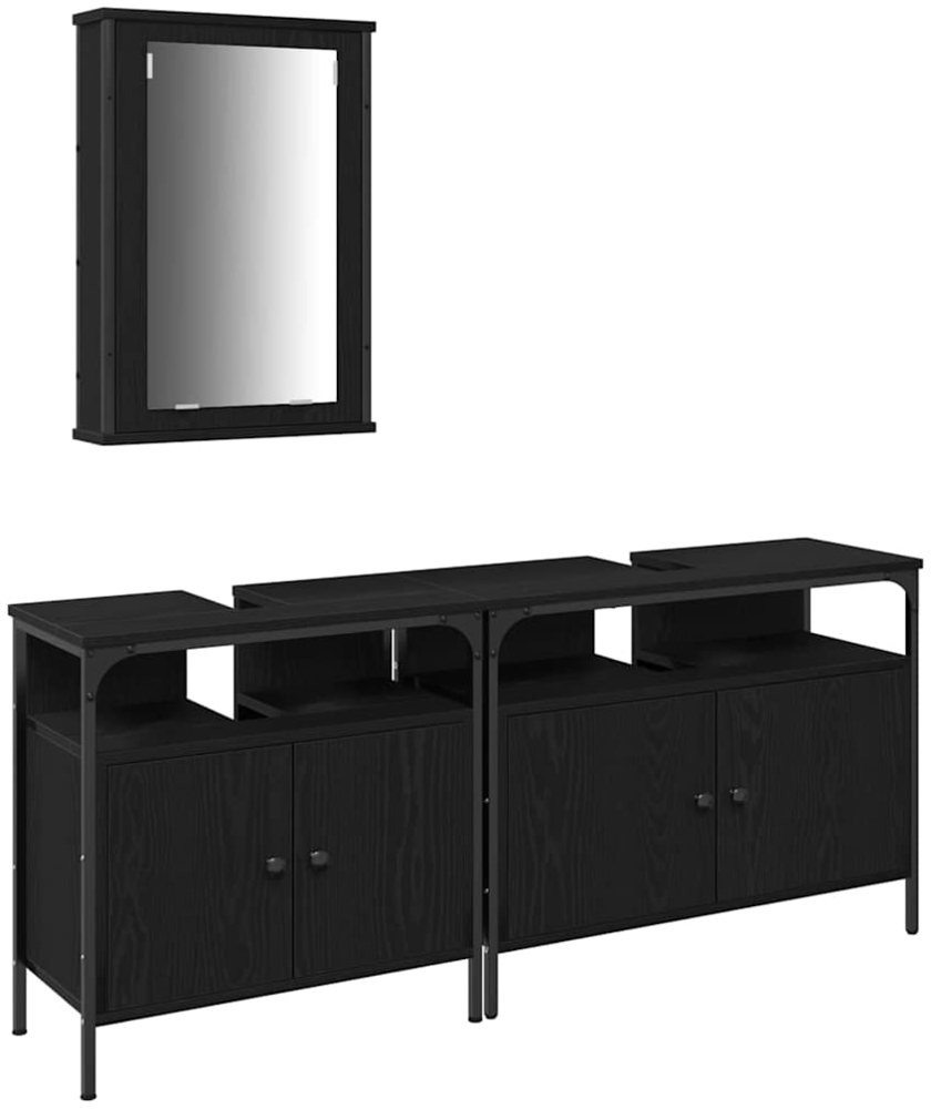 vidaXL Badezimmer Waschbeckenmöbel mit Tür 3 pcs Schwarz Holzwerkstoff 3334393 Bild 1