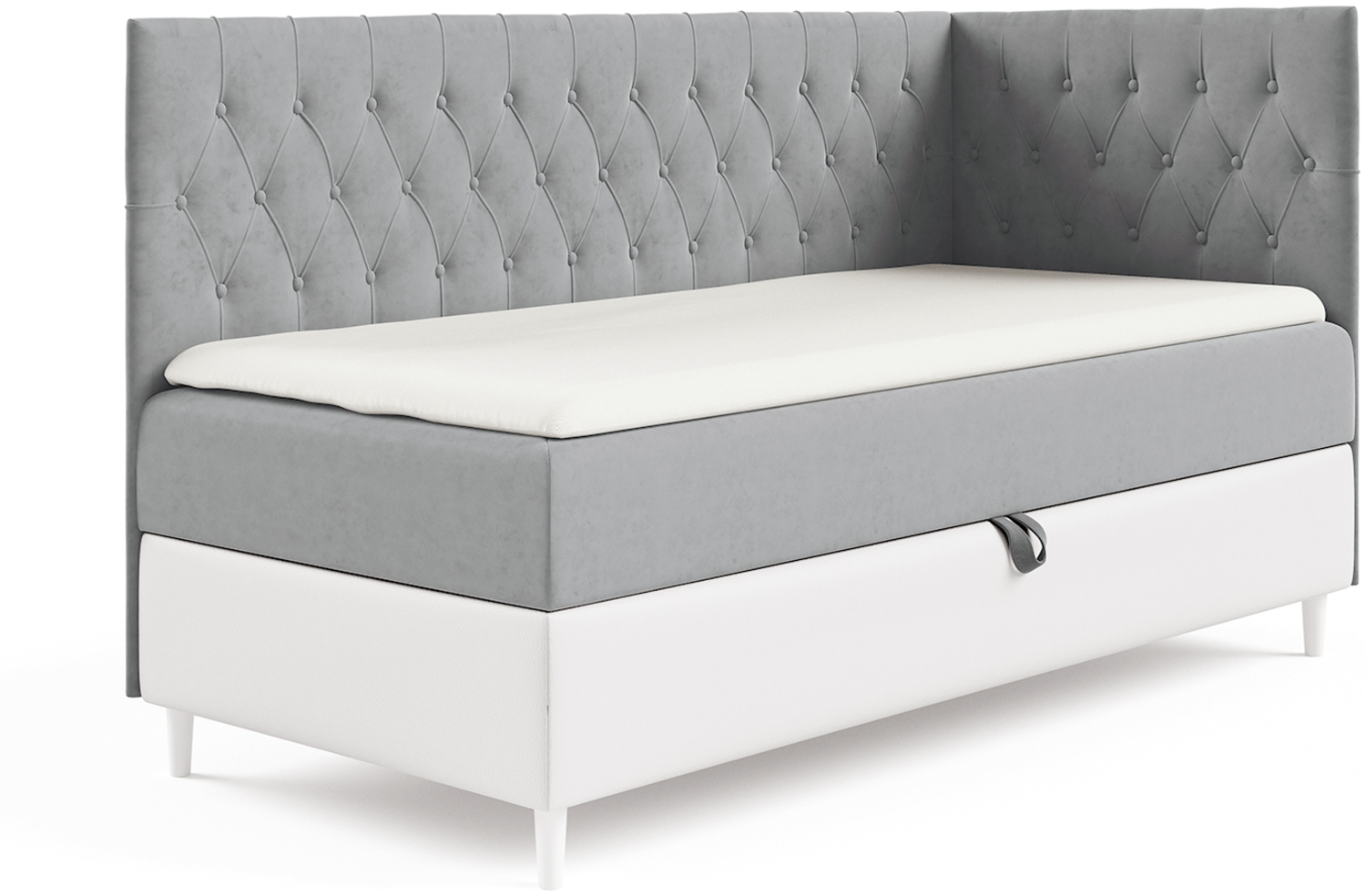 MEBLINI Kinderbett mit Bettkasten FILIPPO 3 90x200 Rechts – H3/Grau Samt Gepolstert Einzelbett mit Matratze - Polsterbett mit Stauraum - Bett mit Kopfteil – Stauraumbett Bild 1