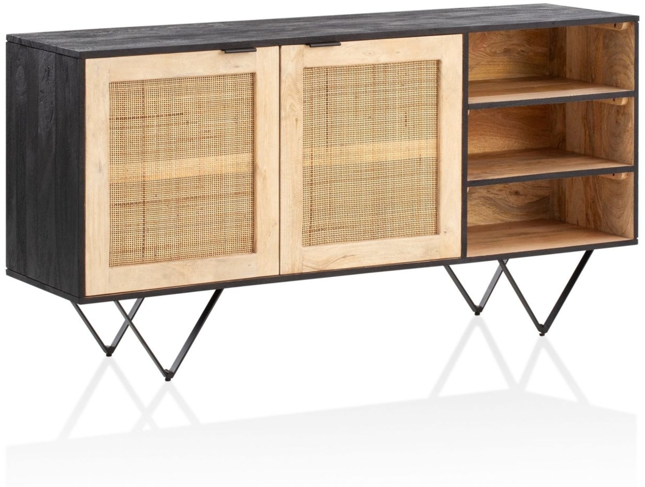 Sideboard 145x75x40 cm Mango Massivholz / Rattan Kommode mit 2 Türen, Hoher K... Bild 1