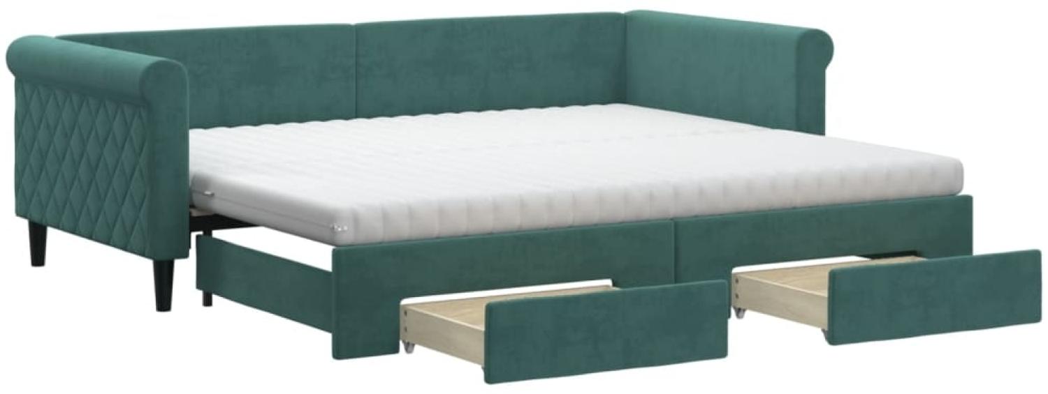 vidaXL Tagesbett Ausziehbar mit Schubladen Dunkelgrün 90x200 cm Samt 3197845 Bild 1