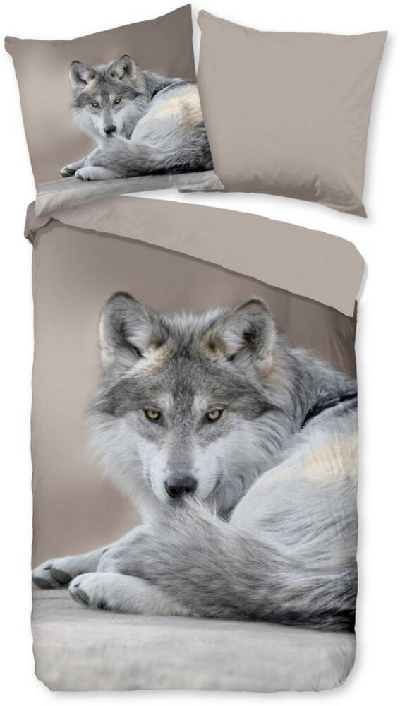 Pure Microfaser Bettwäsche 135 X 200 cm + 1- 80 X 80 cm Wolf wolf braun Bild 1