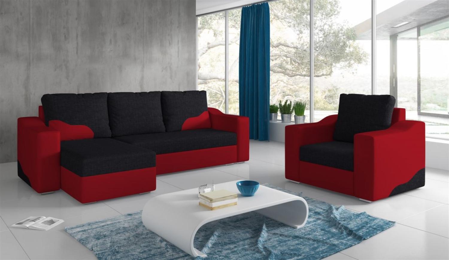 Ecksofa Set COLLIN Ottomane Links + Sessel Rot / Schwarz Bild 1