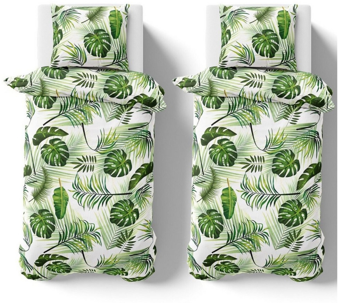 Visaggio Bettwäsche Tropical 135x200 155x220 Bettbezug Allergiker geeignet, Microfaser, 4 teilig, Tropische Blätter Bettbezug Dschungel Bild 1