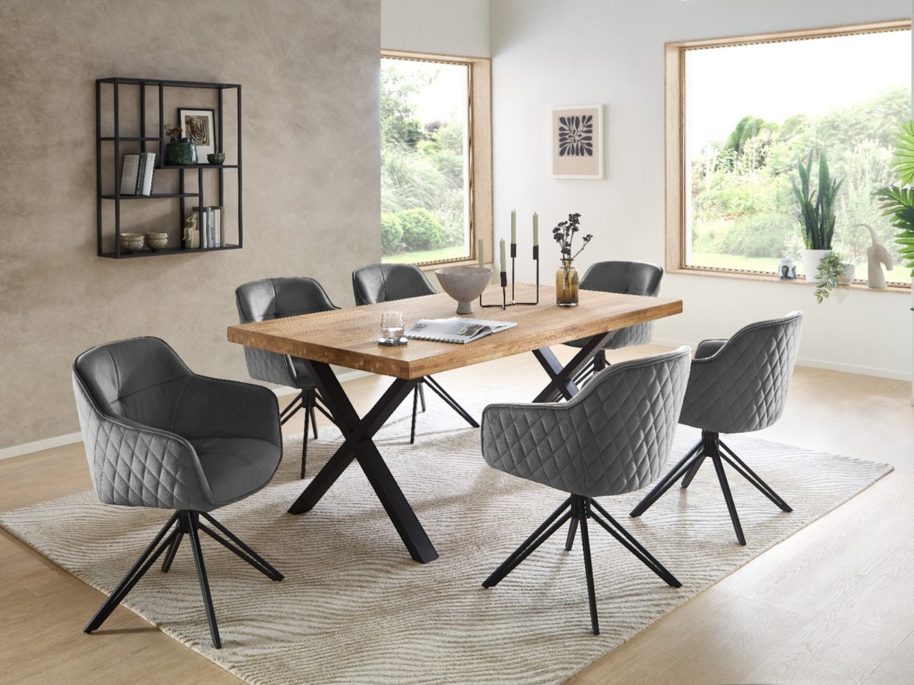 moebel-dich-auf Esszimmer-Set CAPRI-X, (Esszimmer Set, 1 Esstisch Eiche massiv geölt, 6 Stühle), 180 x 100 cm Bild 1