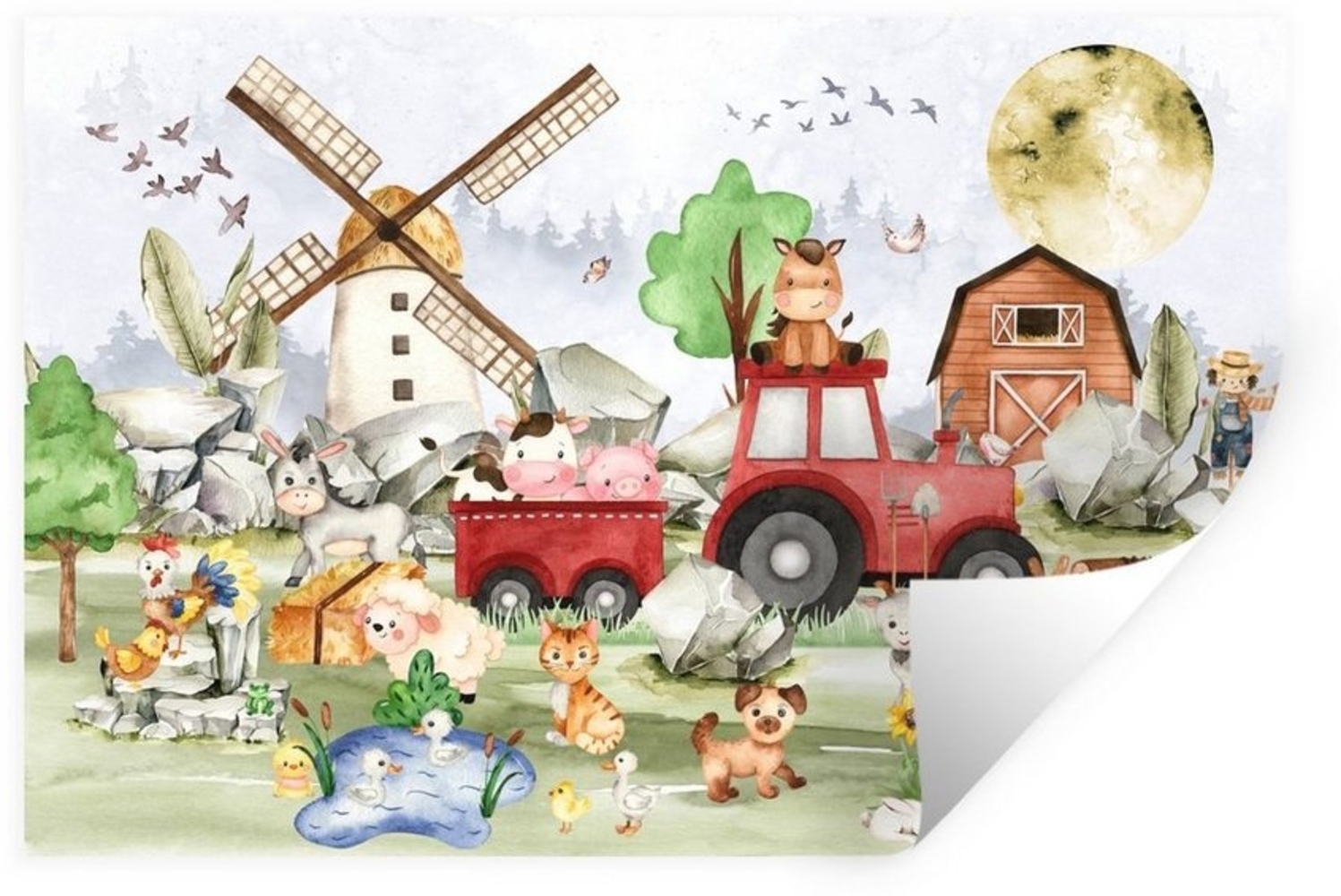 MuchoWow Wandsticker Bauernhof - Traktor - Kinder - Tiere (1 St), Wandtattoo, Selbstklebend, Wohnzimmer, 30x20 cm Bild 1