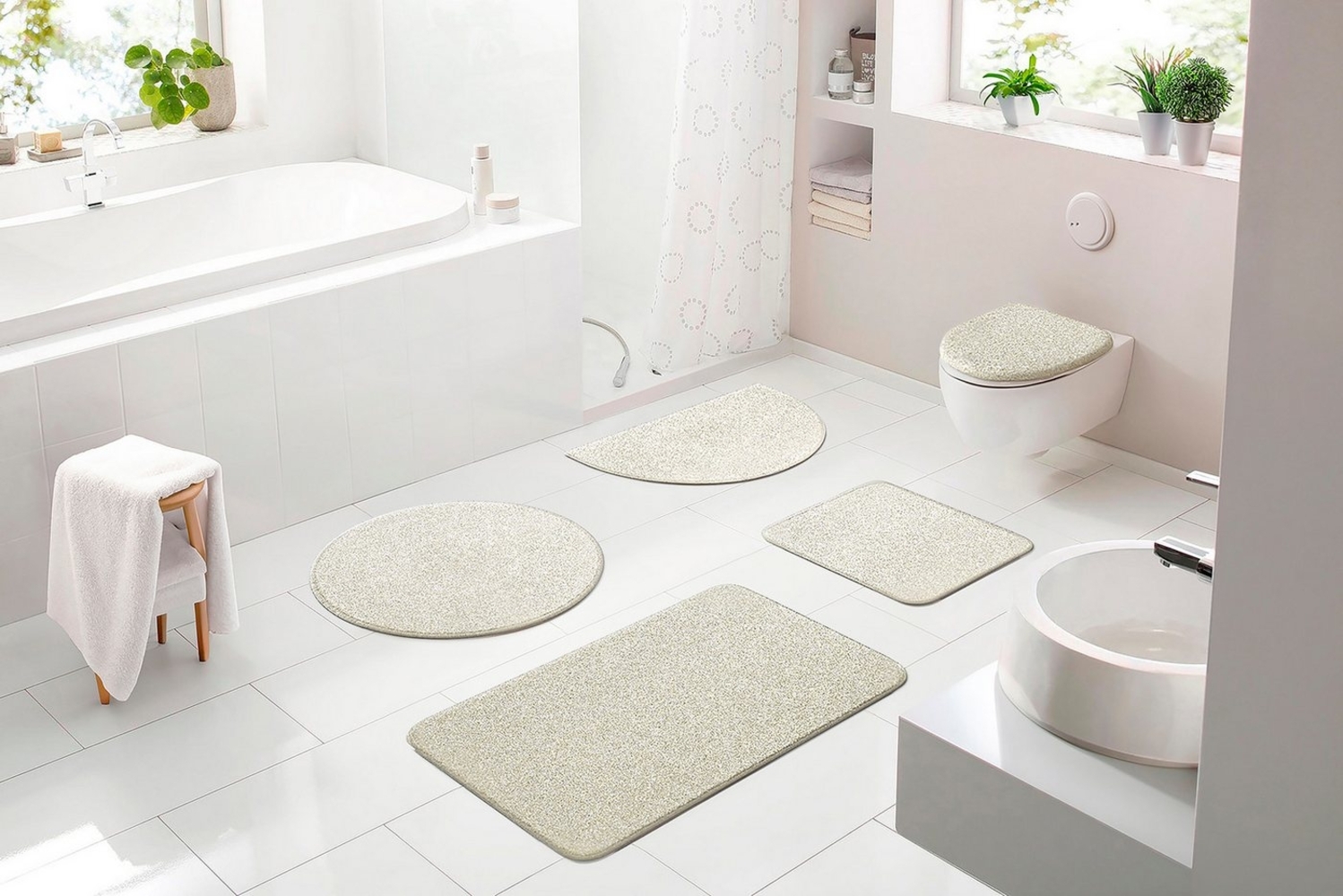 Grund Badematte Melos, Badvorleger, Badezimmer Teppich, sehr weich, Höhe 27 mm, rutschhemmend beschichtet, fußbodenheizungsgeeignet, Kunstfaser, rund, melierte Optik, sehr weicher Flor, Melange-Effekt, Made in Europe Bild 1