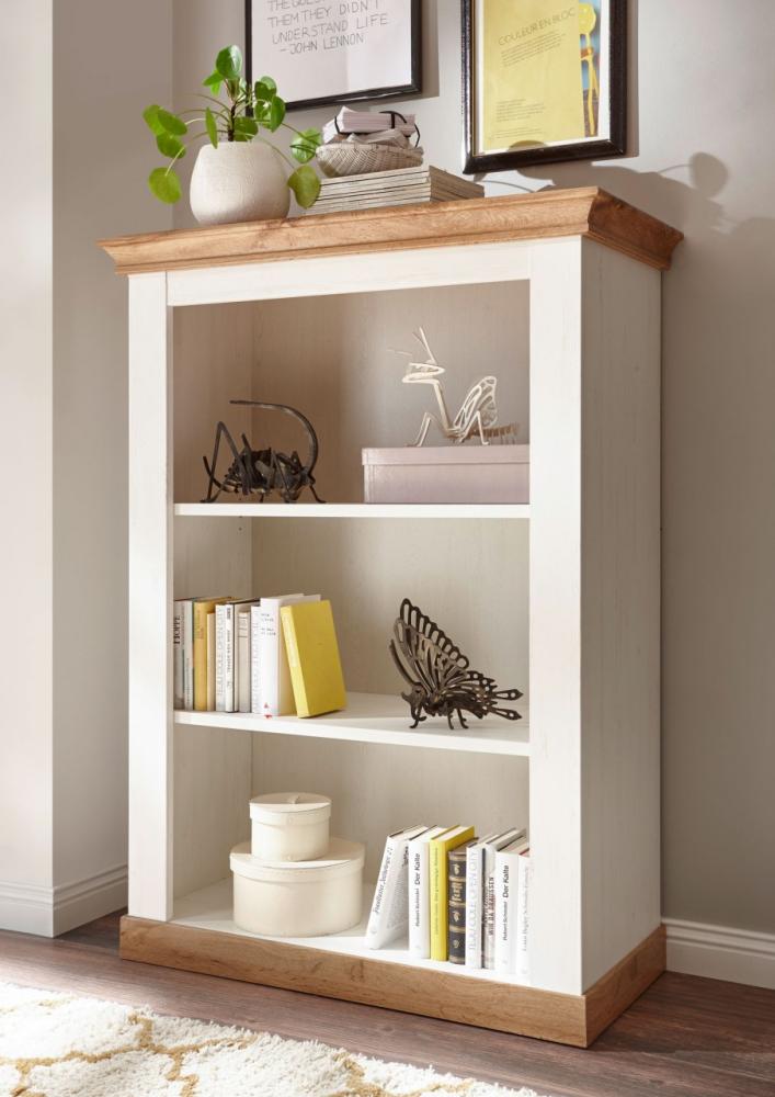 Landhaus Regal Bücherregal 102cm pinie weiß / wotan eiche Wohnzimmer Bild 1